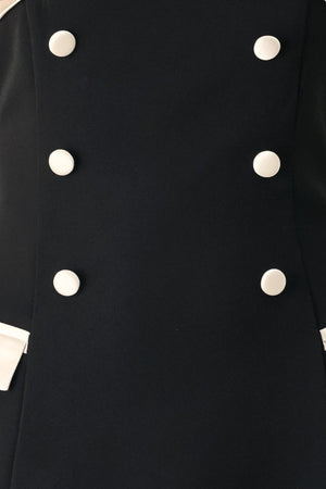 PARISIAN POISE BLACK/CREAM STRAPLESS BUTTON MIDI DRESS