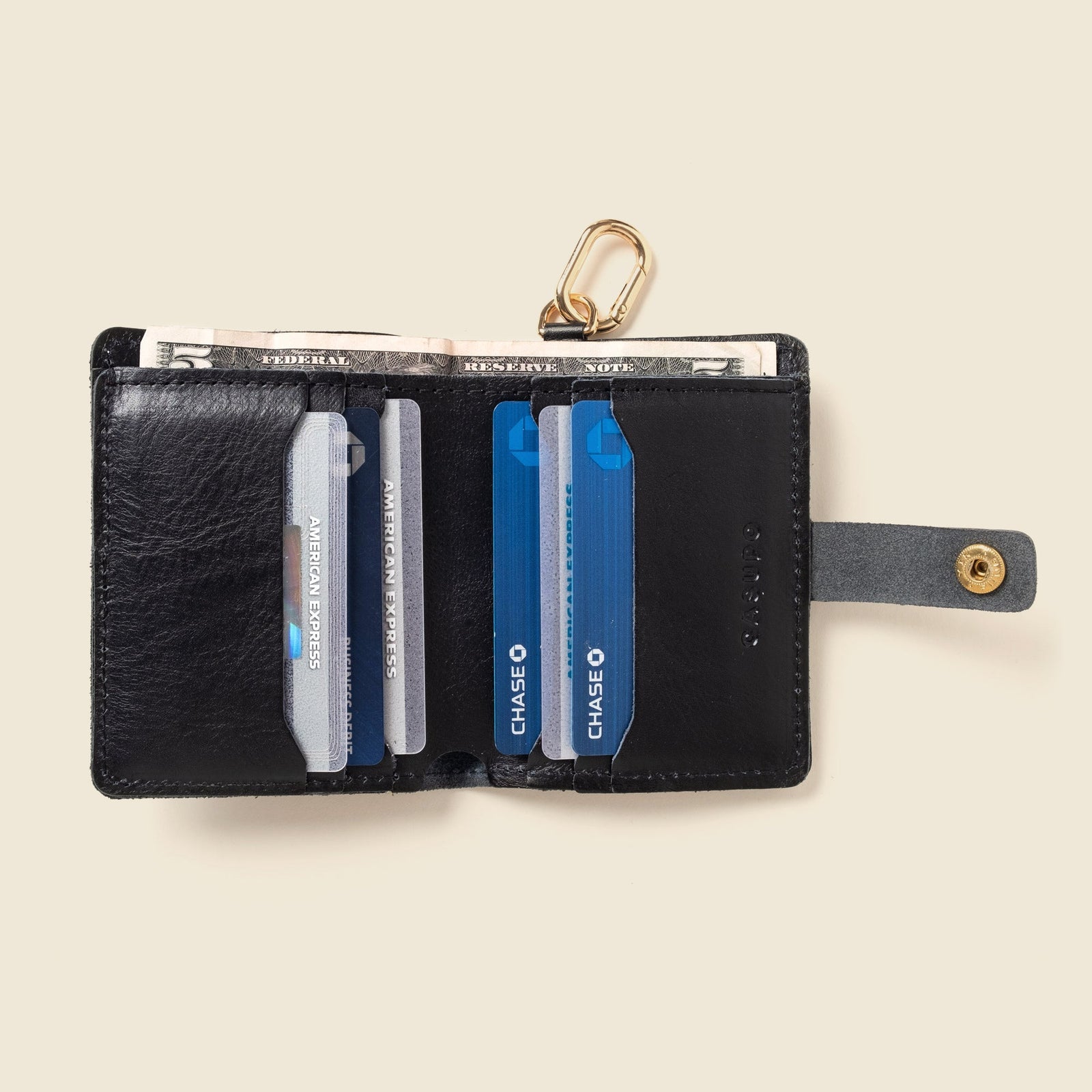 Wallet with Snap and Key Ring - Black