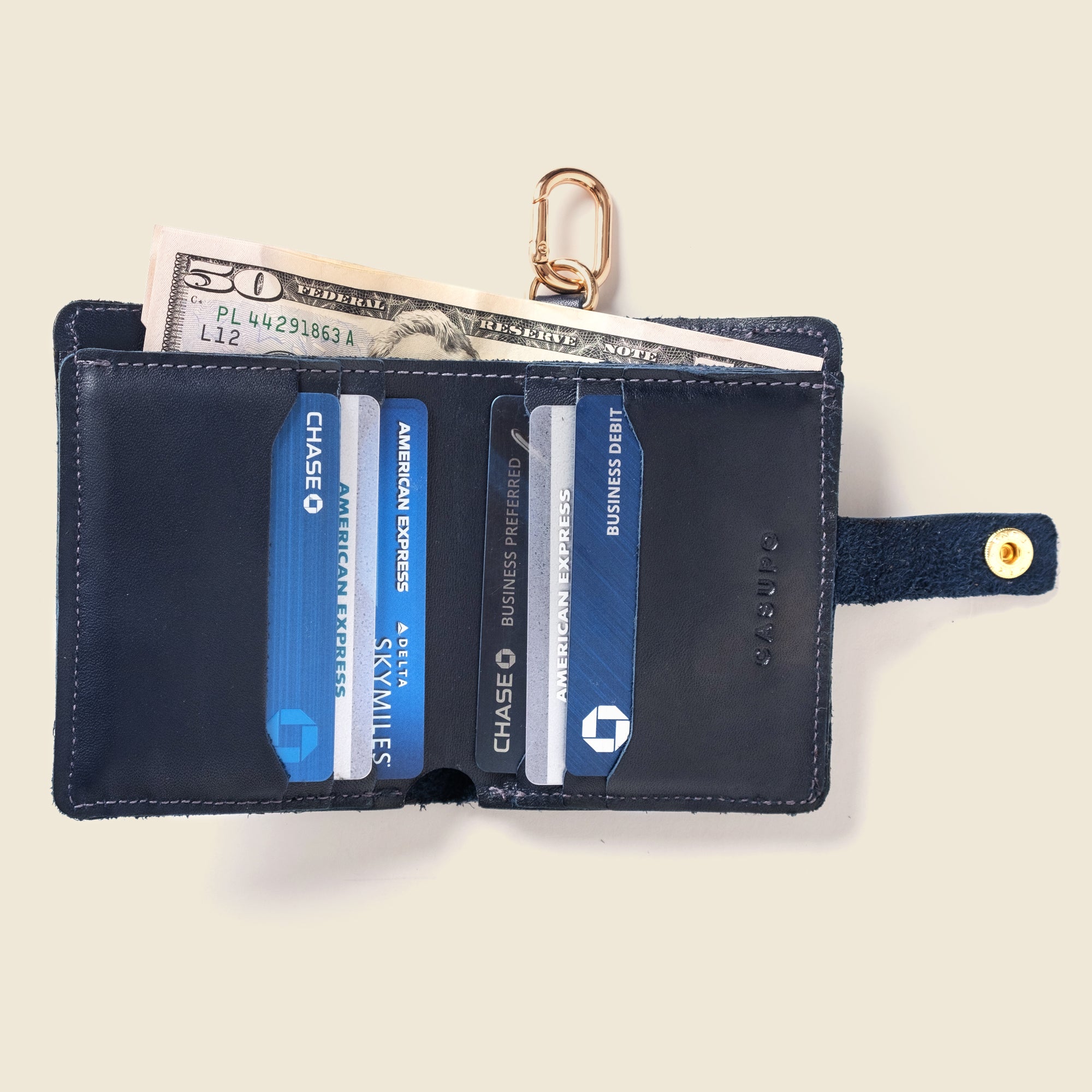 Wallet with Snap and Key Ring - Navy