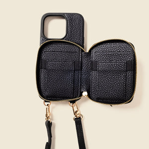 iPhone Case and Wallet with Long Strap - Black