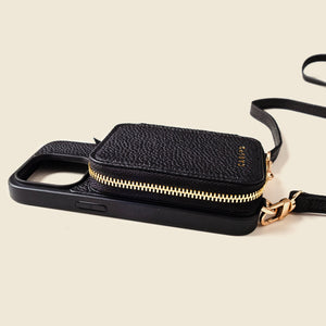 iPhone Case and Wallet with Long Strap - Black