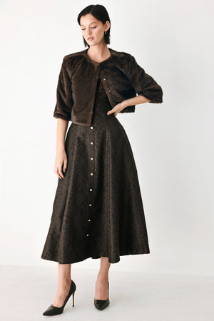 COCOON CHARM BROWN FAUX FUR CROPPED JACKET