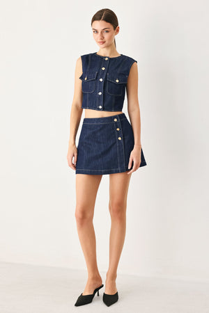 ICONIC INDIGO DENIM CROP VEST