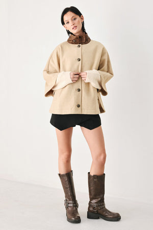 CITY IN MOTION BUCKLED CAPELET JACKET