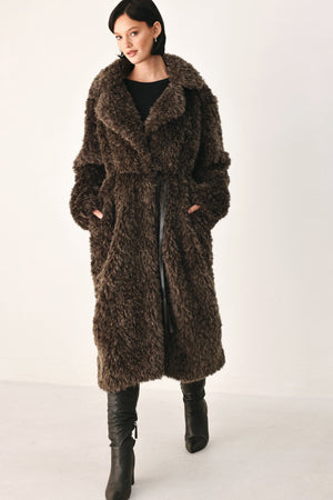 COZY IN THE CITY BELTED FAUX FUR MIDI COAT