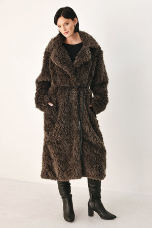 COZY IN THE CITY BELTED FAUX FUR MIDI COAT