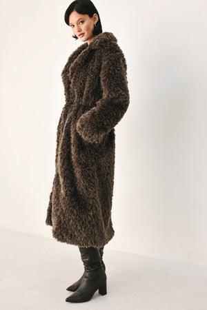 COZY IN THE CITY BELTED FAUX FUR MIDI COAT