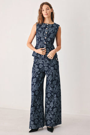 MIDNIGHT ROSE JACQUARD DENIM VEST