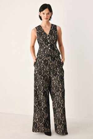LACE THEORY BLACK/CAMEL WOVEN VEST