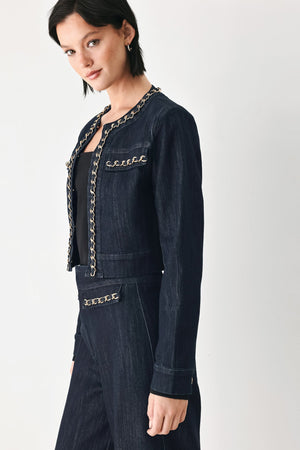 AFTER HOURS INDIGO CHAIN-TRIM DENIM JACKET