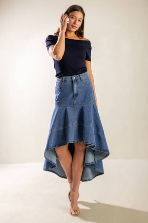 UNDER THE HISBISCUS DENIM SKIRT