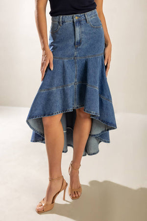 UNDER THE HISBISCUS DENIM SKIRT