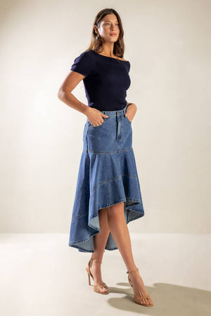 UNDER THE HISBISCUS DENIM SKIRT