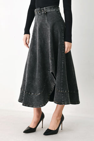 SHADOW STITCH ROMANCE DENIM MIDI SKIRT