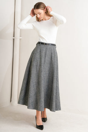 CITY CHECKLINE WOOLEN WOVEN MIDI SKIRT