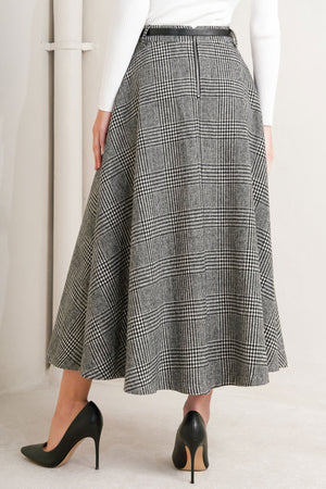 CITY CHECKLINE WOOLEN WOVEN MIDI SKIRT