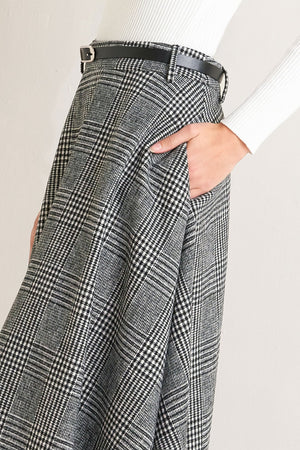 CITY CHECKLINE WOOLEN WOVEN MIDI SKIRT