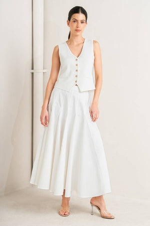 PALE FRAME WHITE WOVEN CIRCLE SKIRT