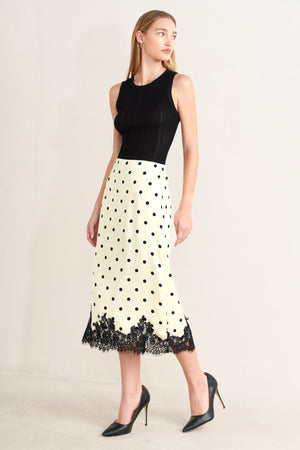 PARIS POLKA WOVEN MIDI PENCIL SKIRT