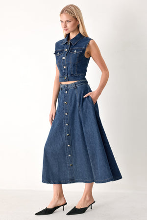 SWEET TALKER DENIM CIRCLE MIDI SKIRT