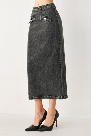 STONEWASHED DENIM MIDI PENCIL SKIRT