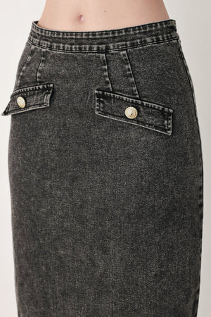 STONEWASHED DENIM MIDI PENCIL SKIRT