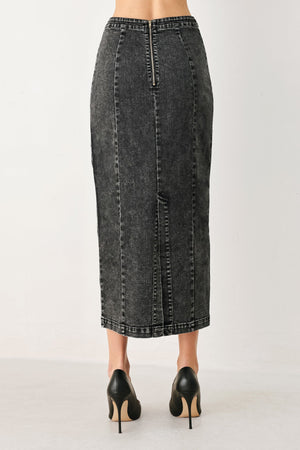 STONEWASHED DENIM MIDI PENCIL SKIRT