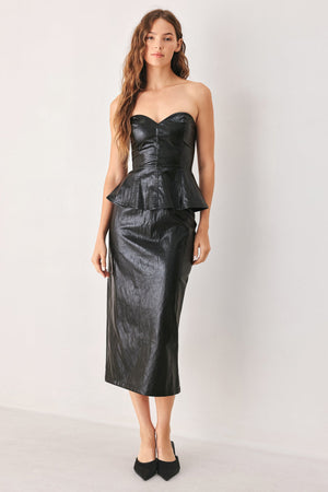 PORT WINE HIGH-RISE FAUX LEATHER SKIRT