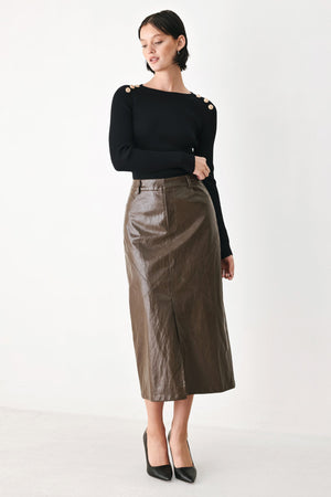 STONE LEATHER COLUMN FAUX LEATHER PENCIL SKIRT
