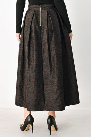 AUTUMN ELEGANCE BROWN TEXTURED BELTED MIDI SKIRT