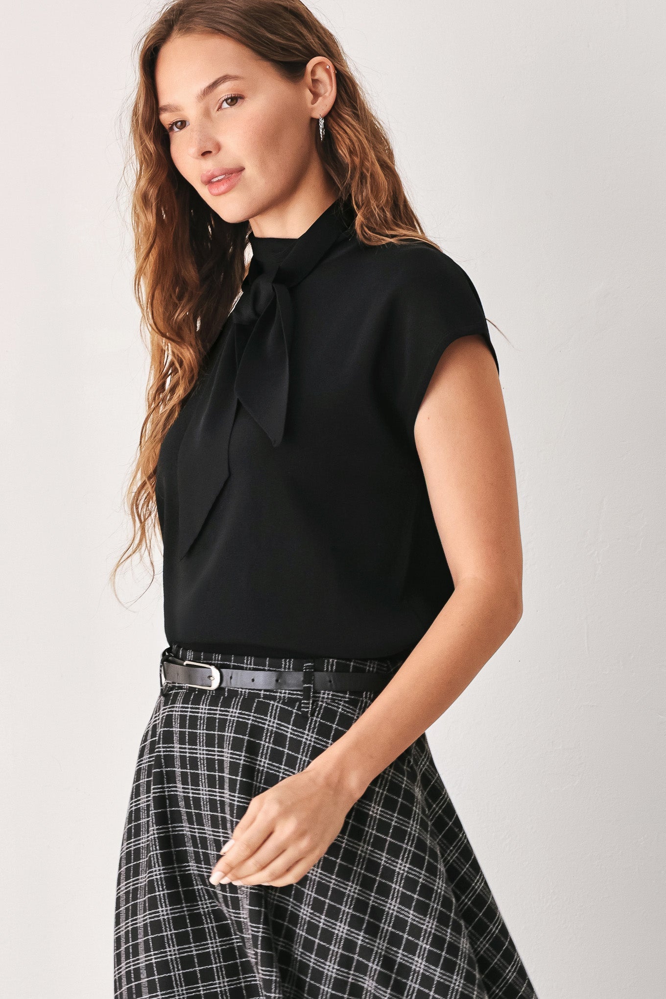 MONOCHROME CHECK FULL-SWEEP MIDI SKIRT - Knitted Belle Boutique