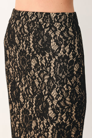 LACE THEORY BLACK LACE PENCIL MIDI SKIRT
