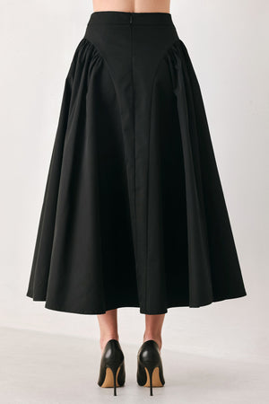SCULPTED NOIR SHIRRED MIDI SKIRT