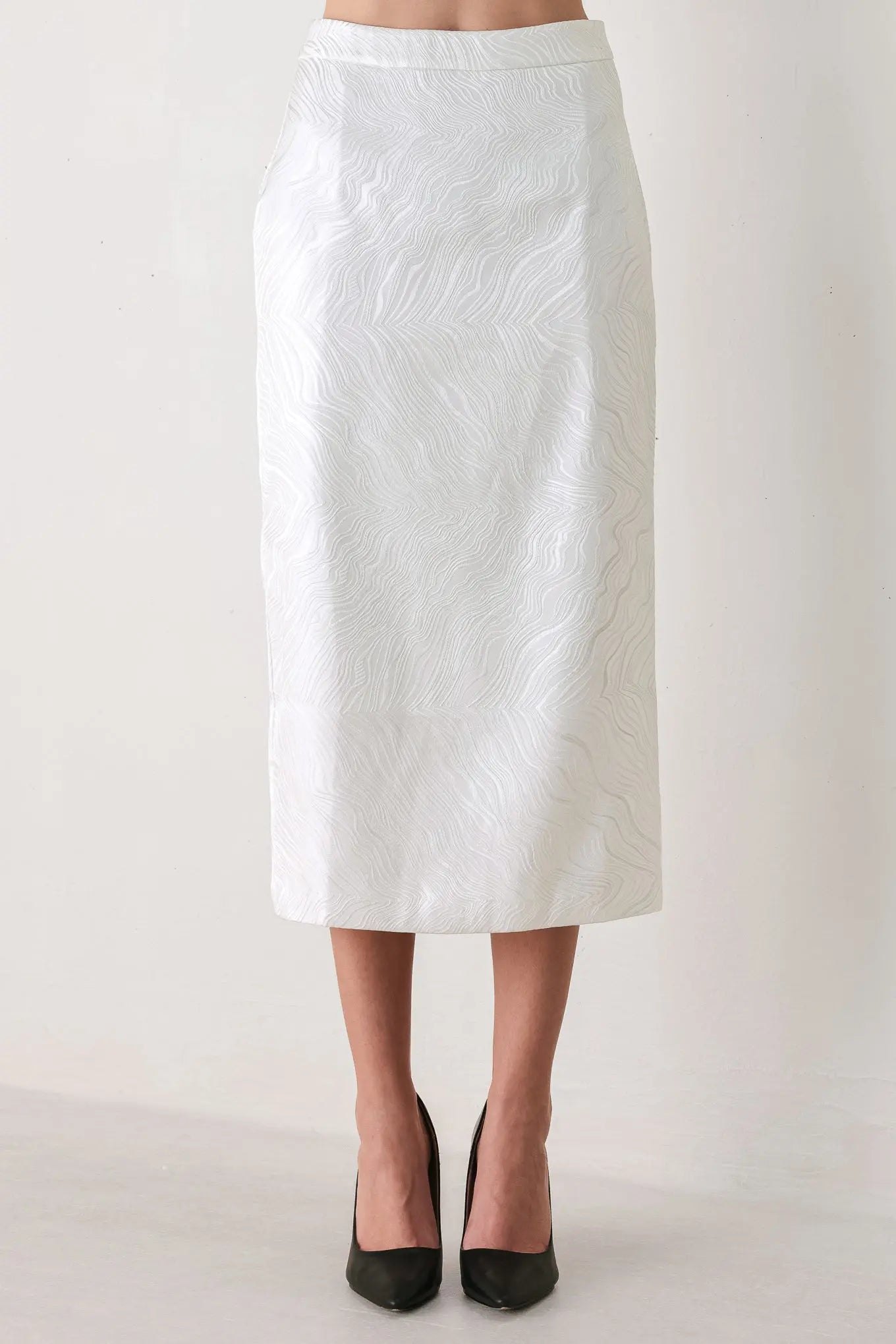 IVORY TEXTURE WHITE WOVEN PENCIL SKIRT