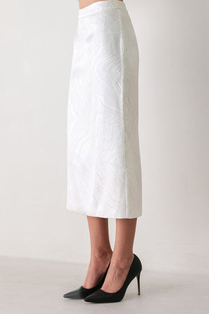 IVORY TEXTURE WHITE WOVEN PENCIL SKIRT