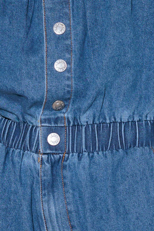 GRACEFULLY WRAPPED MEDIUM DENIM ROMPER