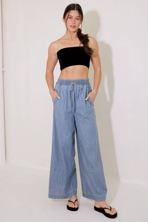 Riverside Sips Light Indigo Chambray Pants