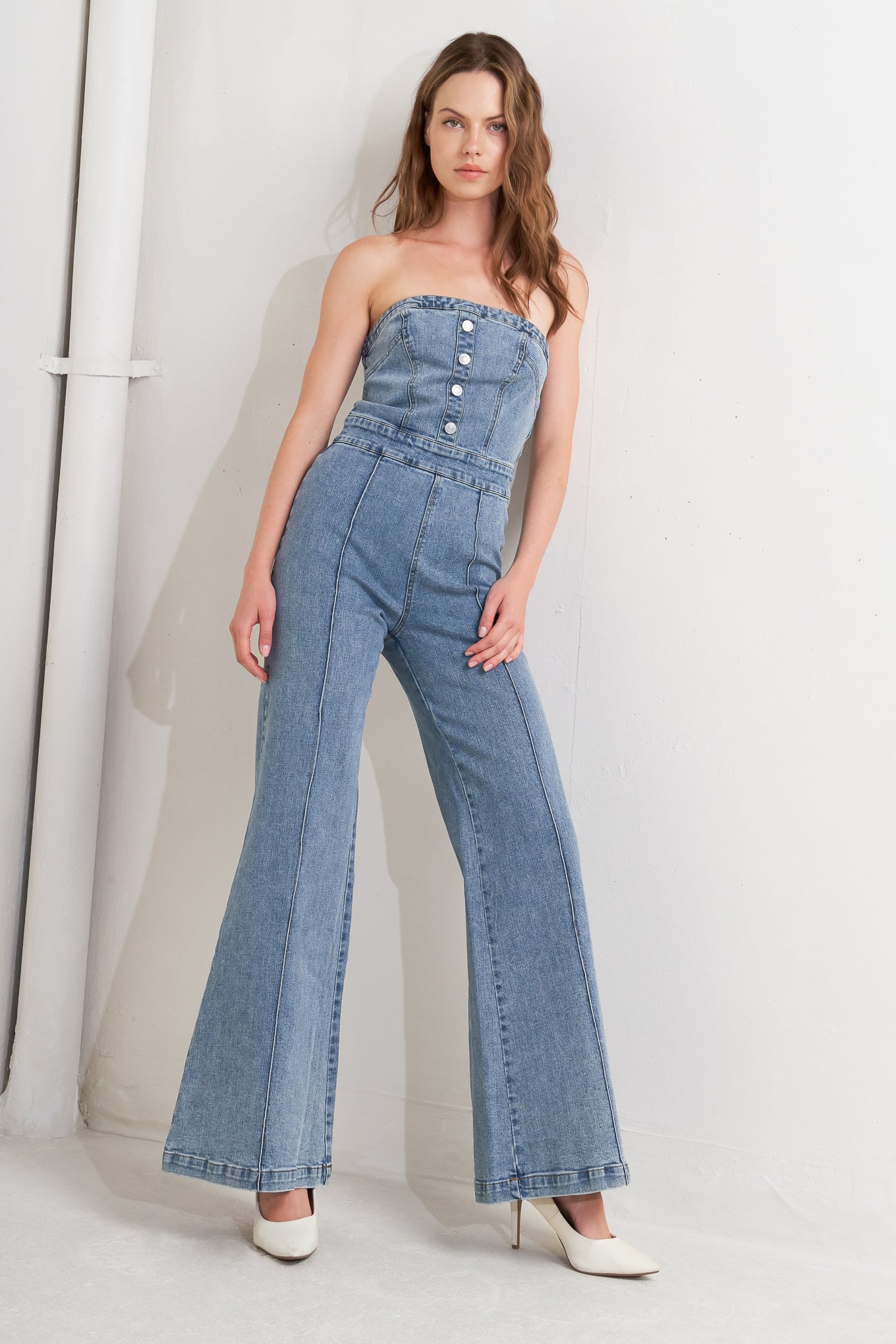 URBAN STRAPLESS DENIM JUMPSUIT
