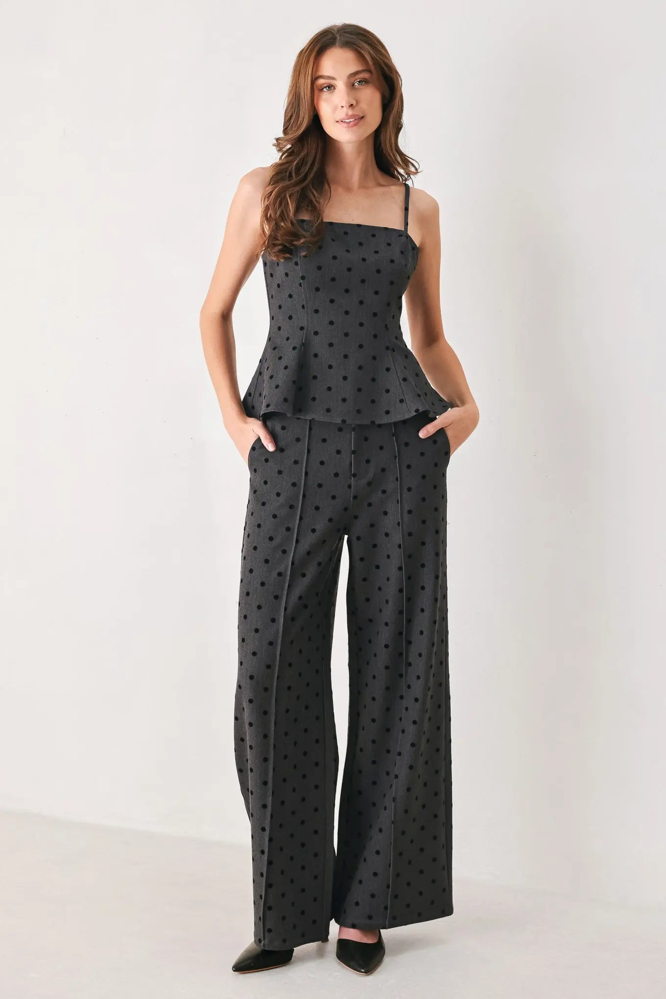 CHARCOAL DOT CHARCOAL WIDE-LEG PANTS