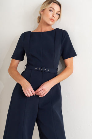 FOREVER FLATTERING NAVY WOVEN JUMPSUIT