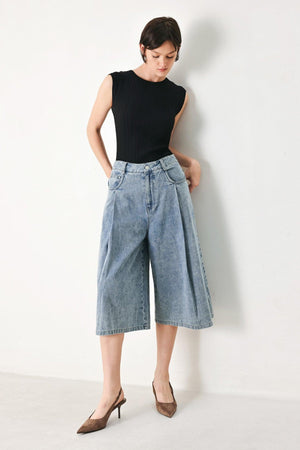 SKY CHARMER DENIM CULOTTE PANTS