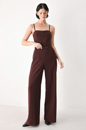 BURGUNDY MODERN MUSE WOVEN JUMPSUIT