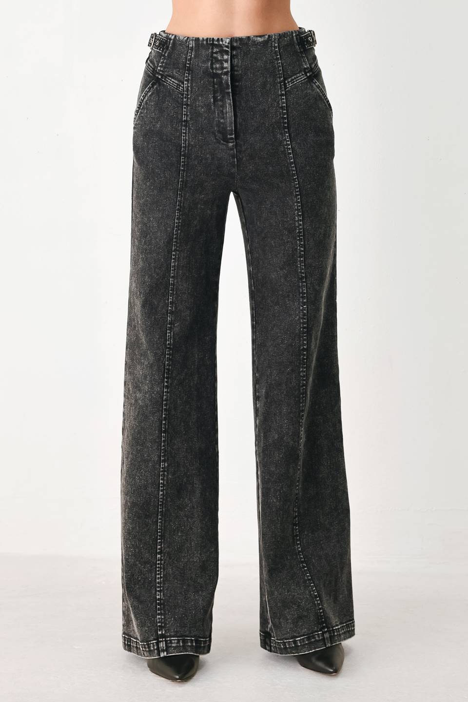 CITY LIMITS BLACK DENIM WIDE LEG PANTS - Knitted Belle Boutique