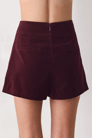 BORDEAUX VELVET BURGUNDY BUTTON-DETAIL SKORT