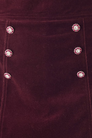 BORDEAUX VELVET BURGUNDY BUTTON-DETAIL SKORT