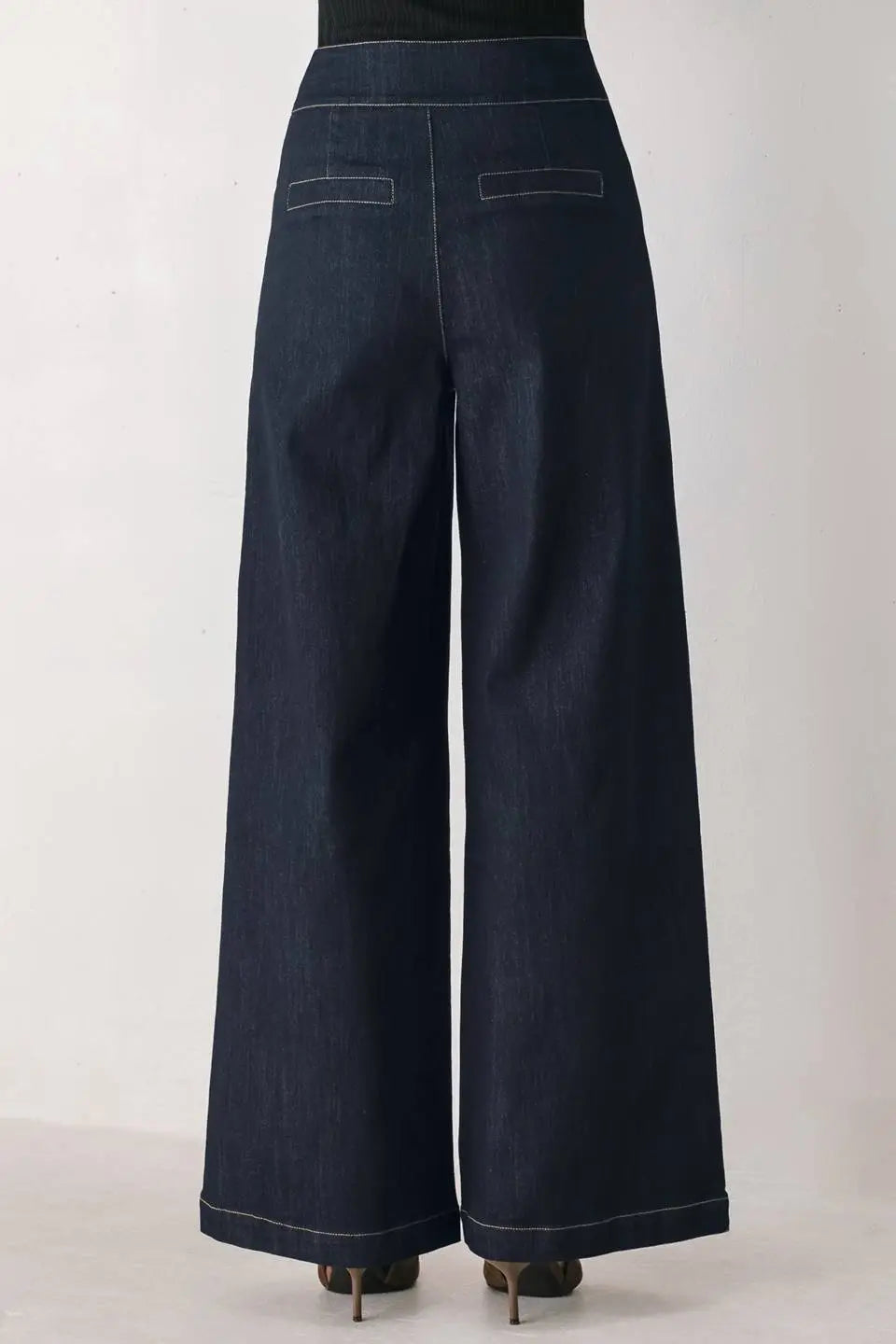 INDIGO ICON DARK INDIGO BUTTON-DETAIL WIDE-LEG JEANS