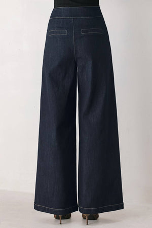 INDIGO ICON DARK INDIGO BUTTON-DETAIL WIDE-LEG JEANS