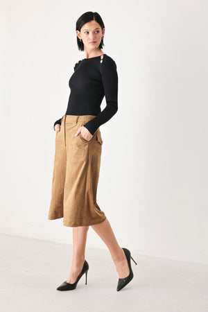 DESERT MOD CAMEL FAUX SUEDE BERMUDA PANTS