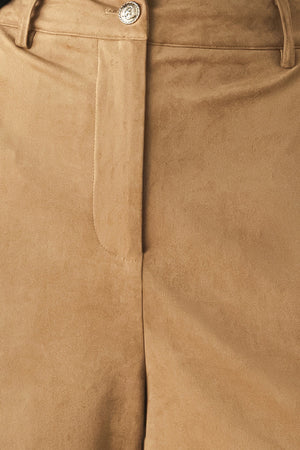 DESERT MOD CAMEL FAUX SUEDE BERMUDA PANTS