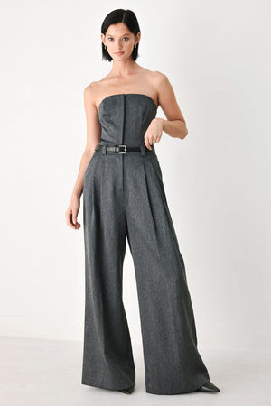 POWER HOUR STRAPLESS BELTED JUMPSUIT